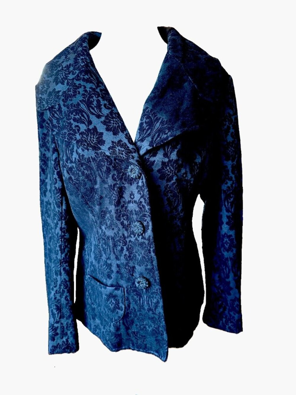 J. Jill Burnt Black Velvet Blazer Floral Size 10 Fitted Cut Classic Elegant